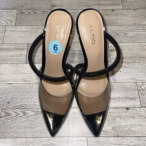 ALDO Chantell Black Womens Strappy Translucent Stiletto Heels SIze 6 NWOT